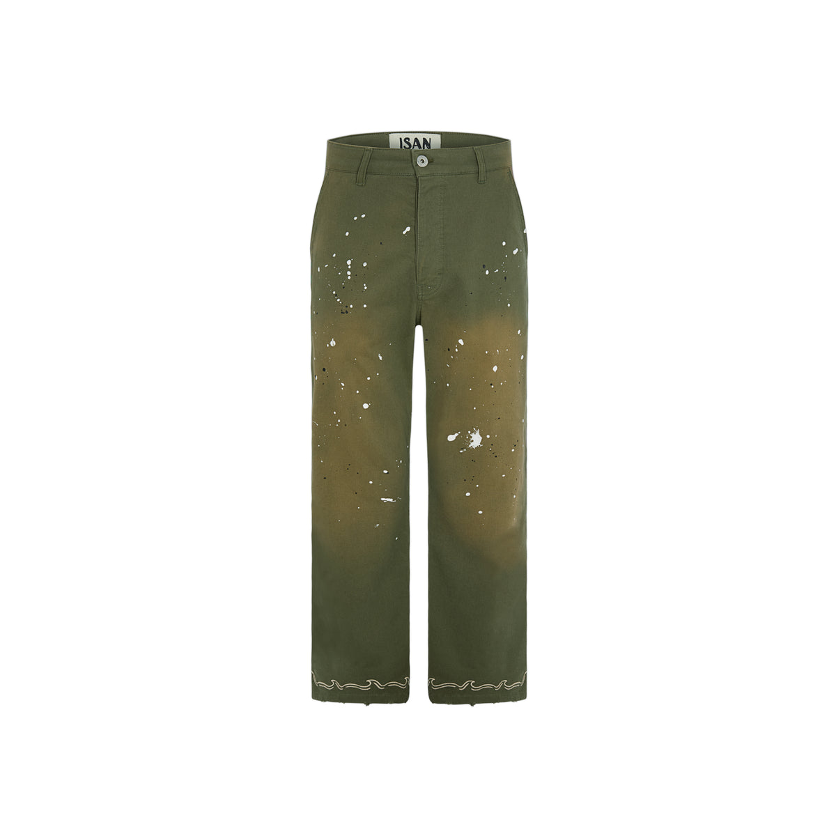 Khaki Cotton Pants with Embroidery