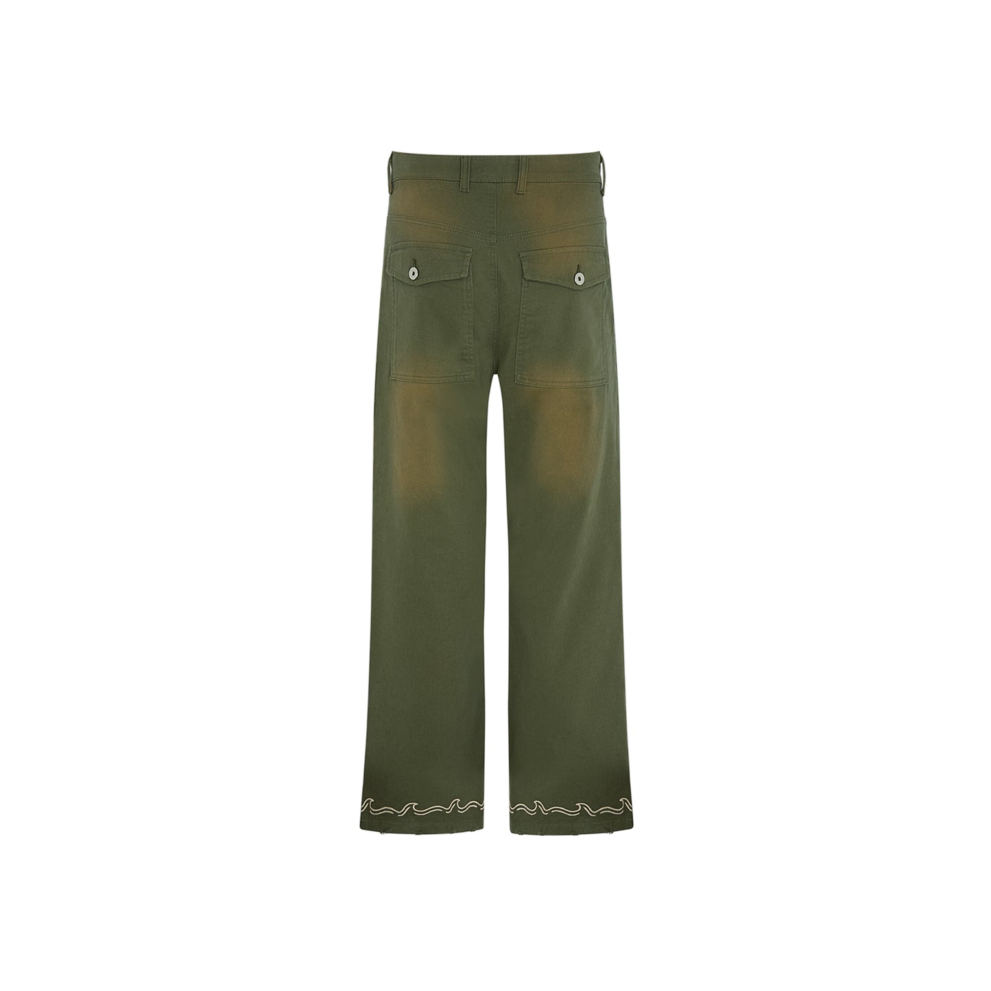 Khaki Cotton Pants with Embroidery