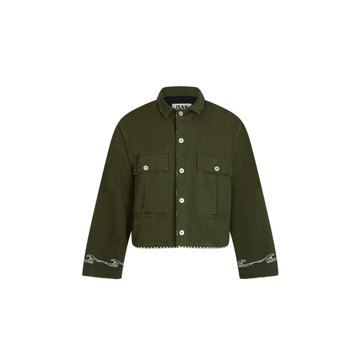 Green Cotton Embroidered Military Jacket