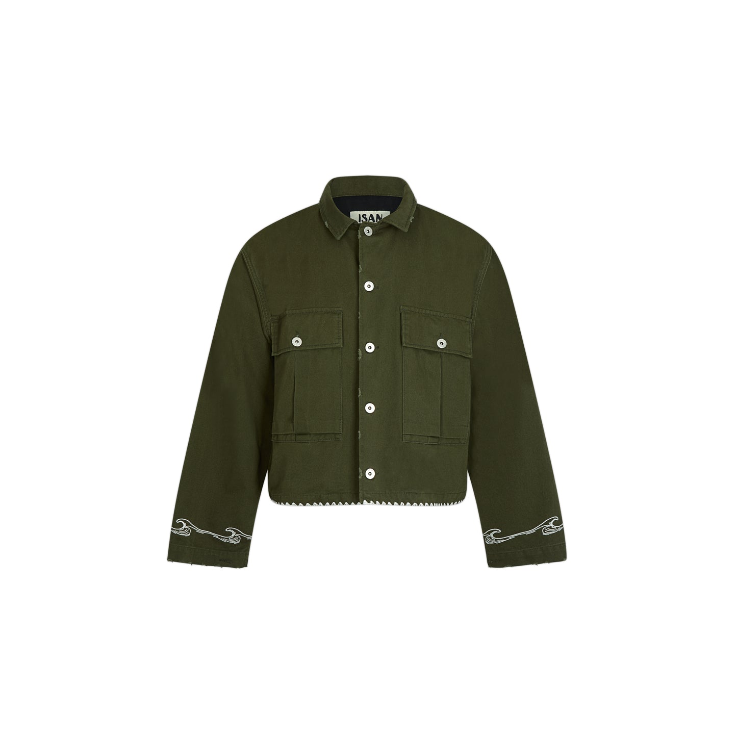 Green Cotton Embroidered Military Jacket