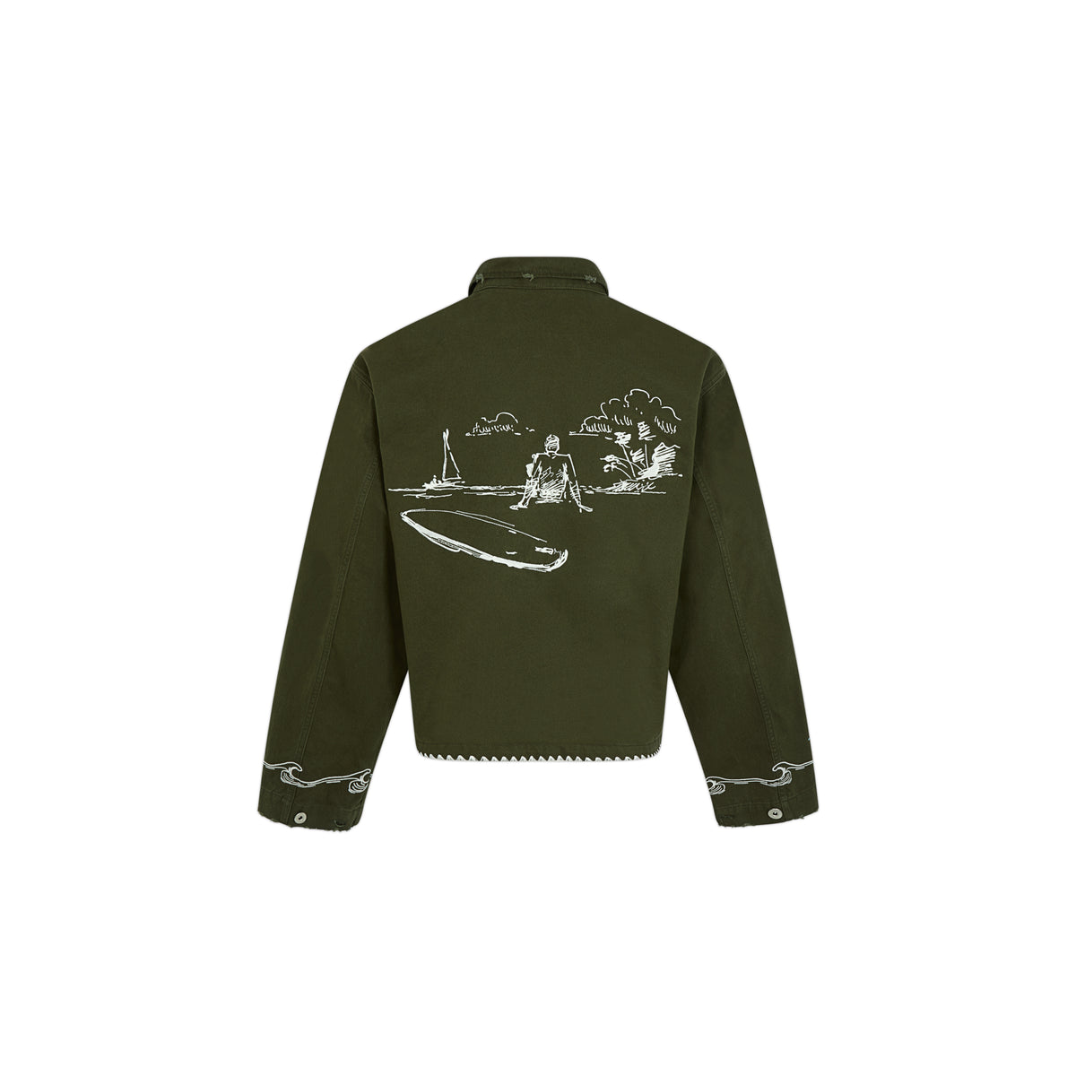 Green Cotton Embroidered Military Jacket