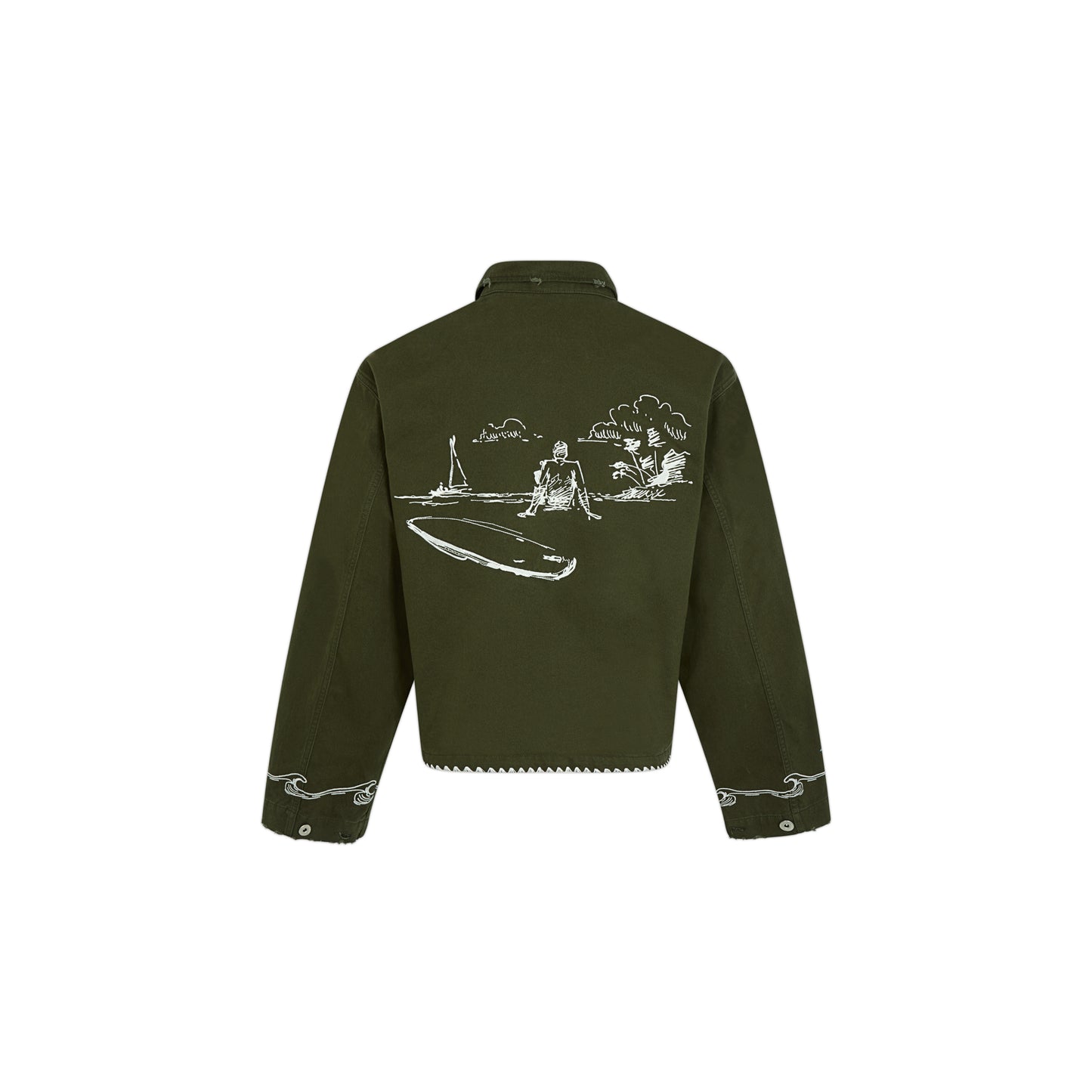 Green Cotton Embroidered Military Jacket