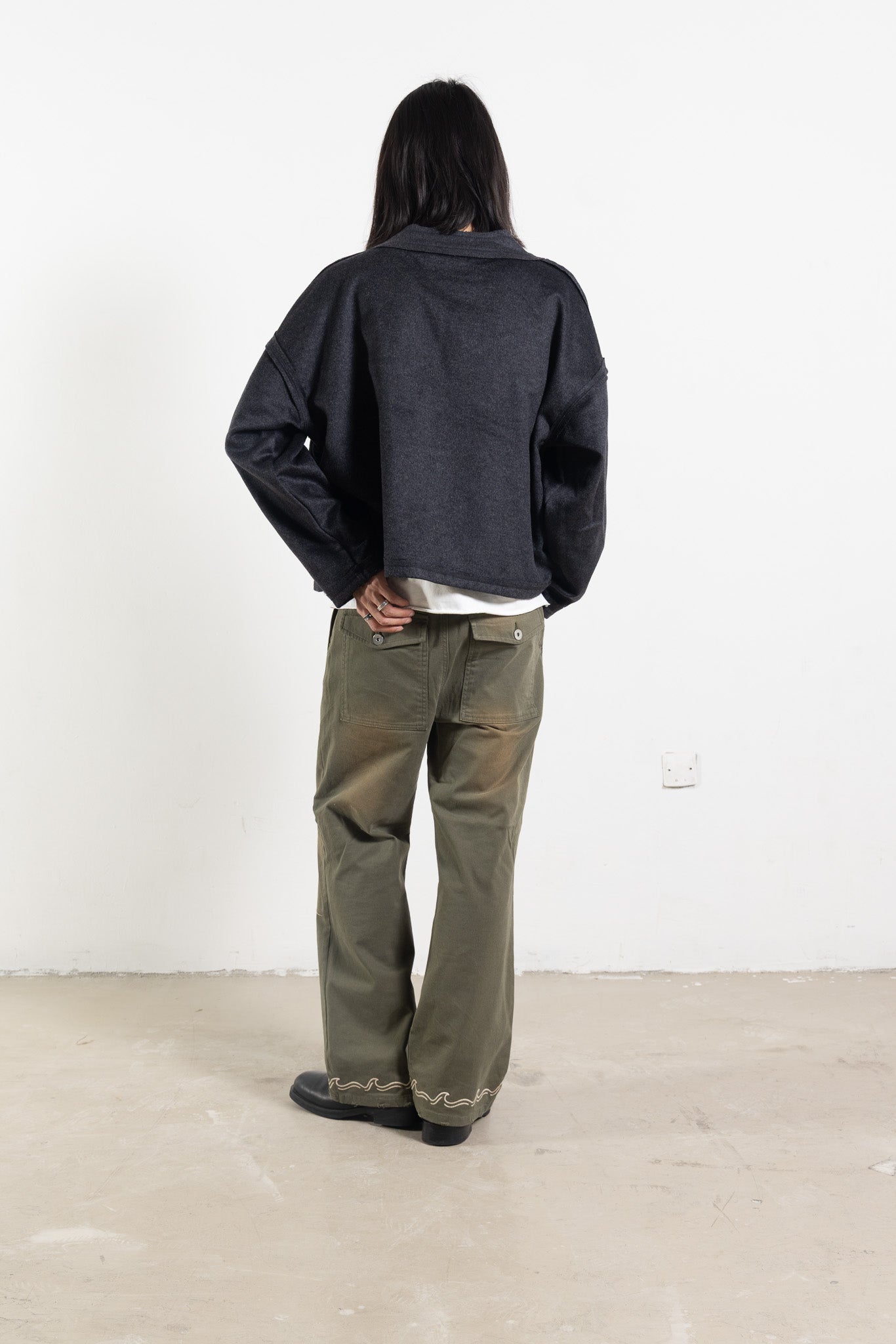 Khaki Cotton Pants with Embroidery