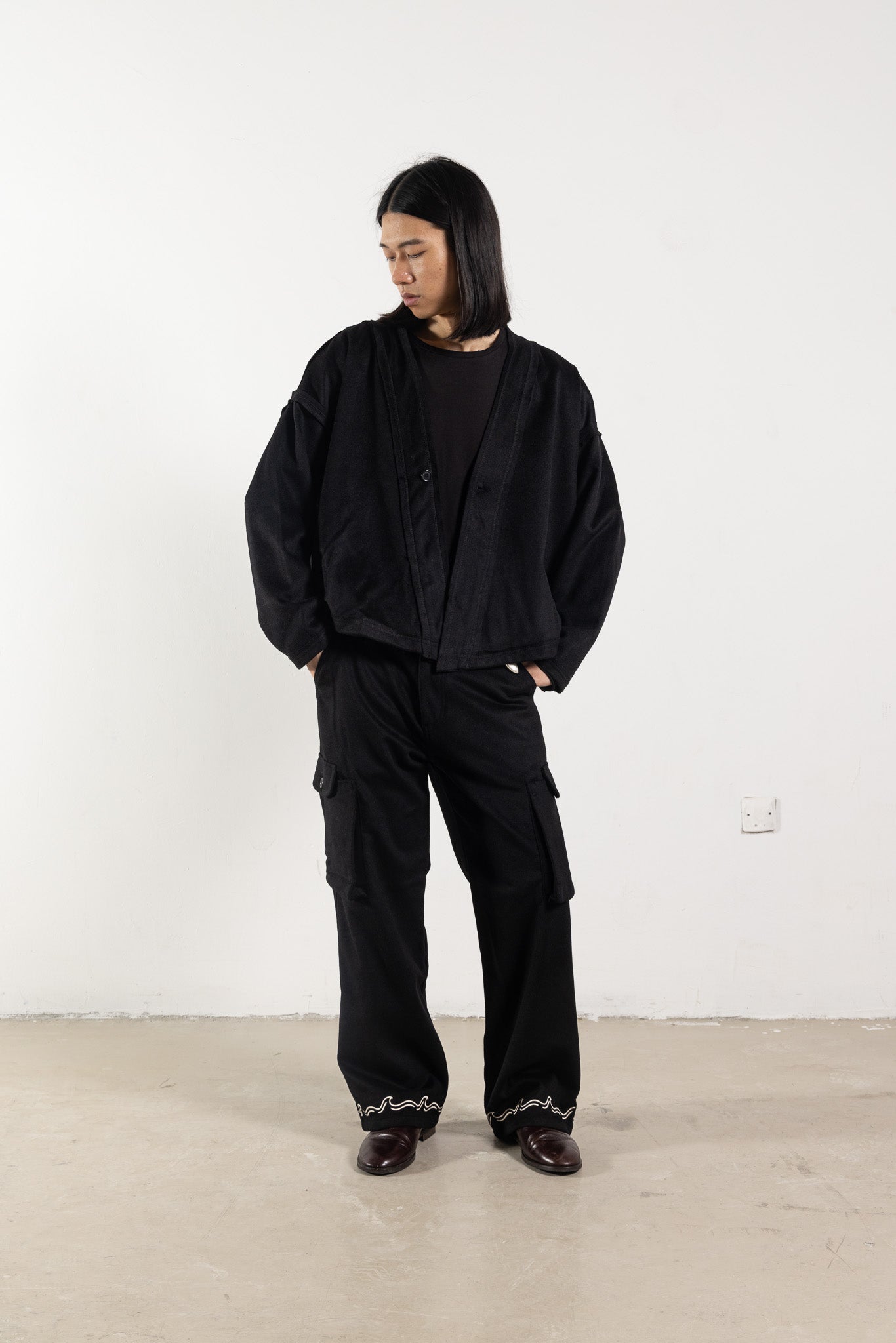 Black Merino Wool Kimono