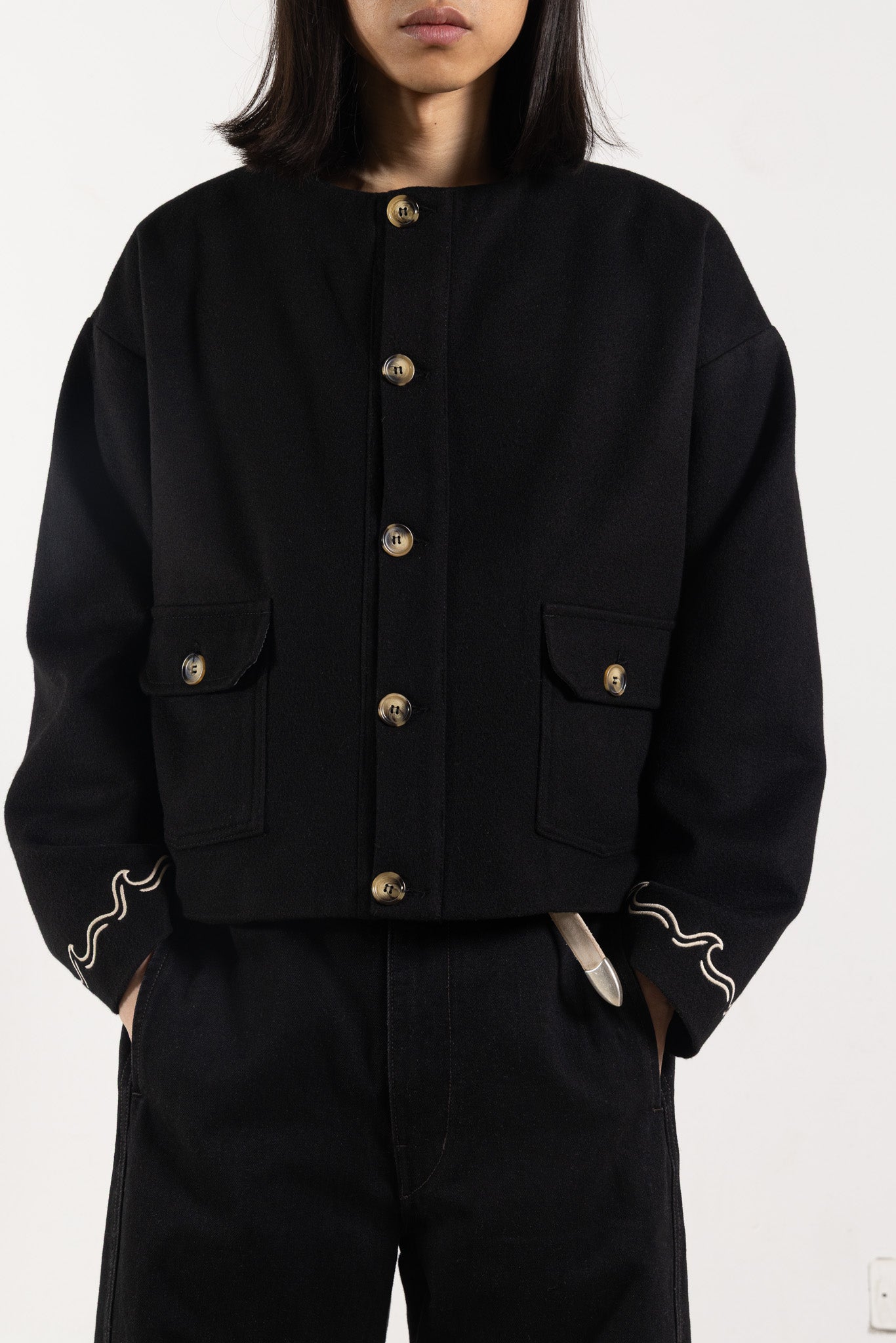 Black Wool Embroidered Jacket