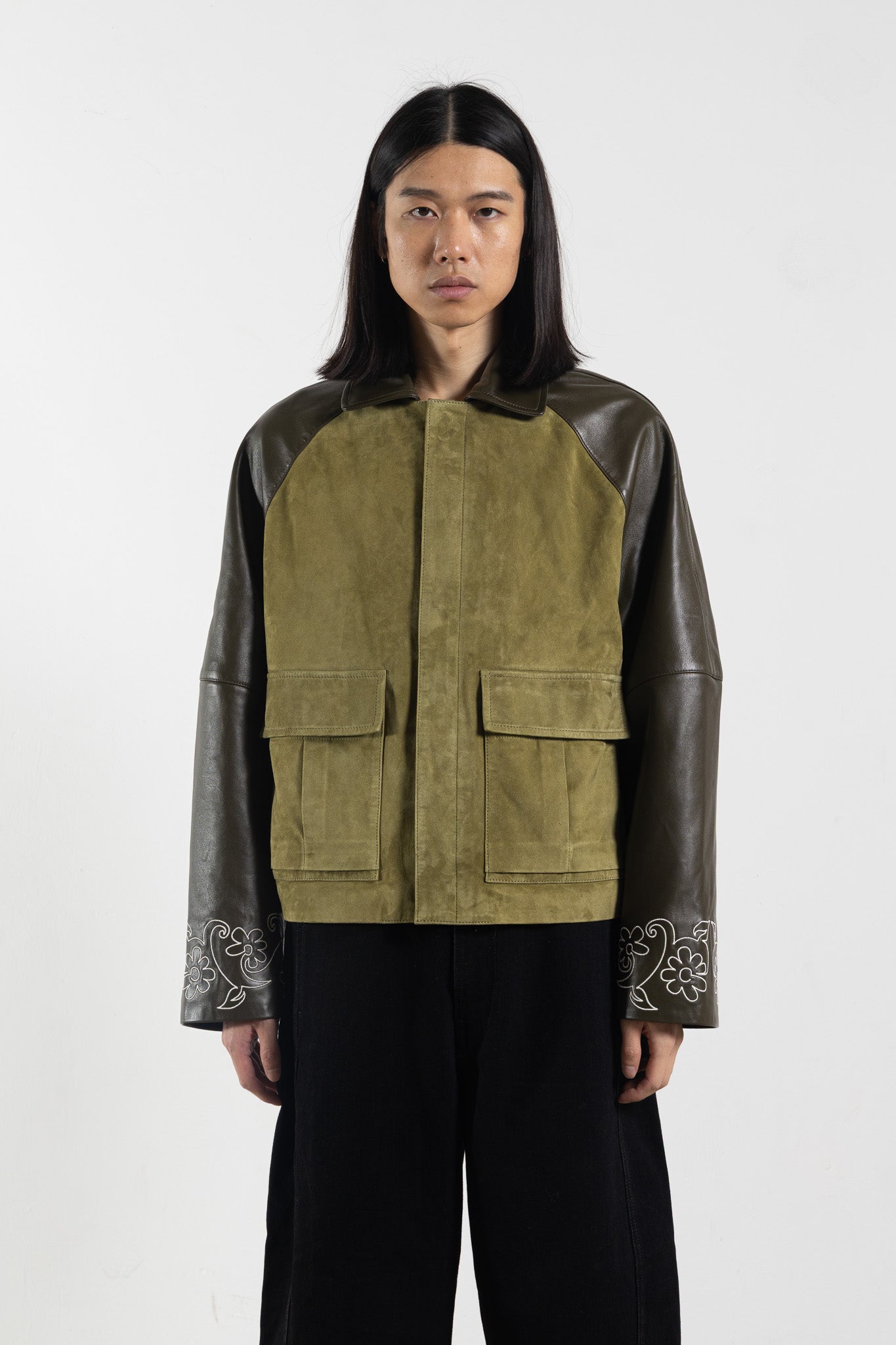 Goat Leather Bicolor Embroidered Jacket