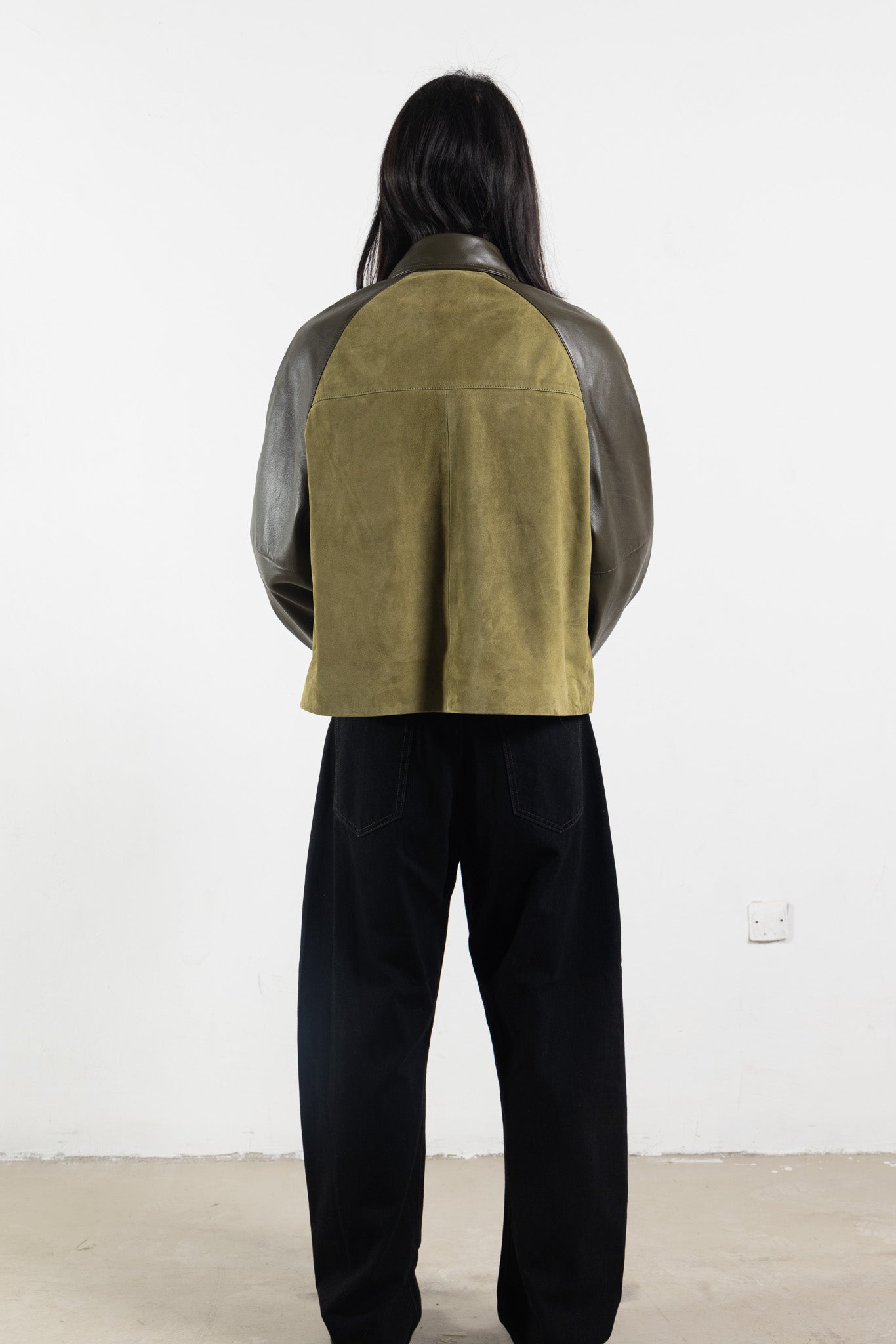 Goat Leather Bicolor Embroidered Jacket