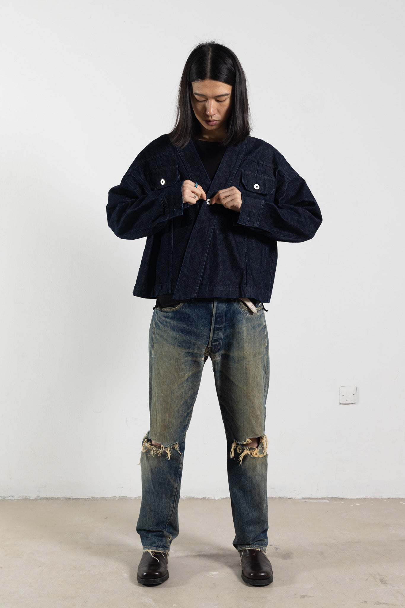 Denim Kimono with Leather Back Belt
