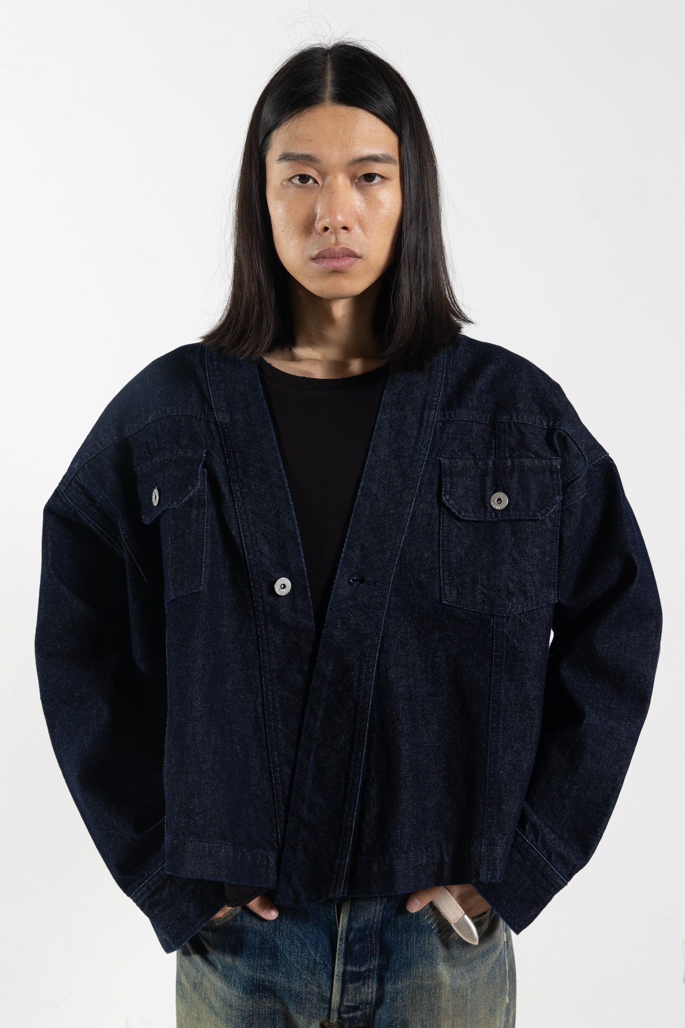 Denim Kimono with Leather Back Belt