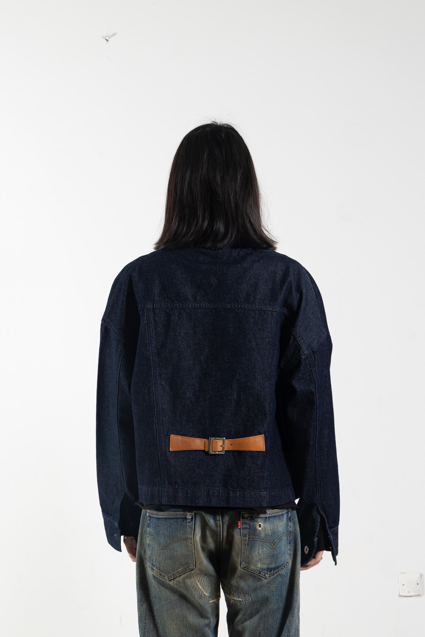 Denim Kimono with Leather Back Belt