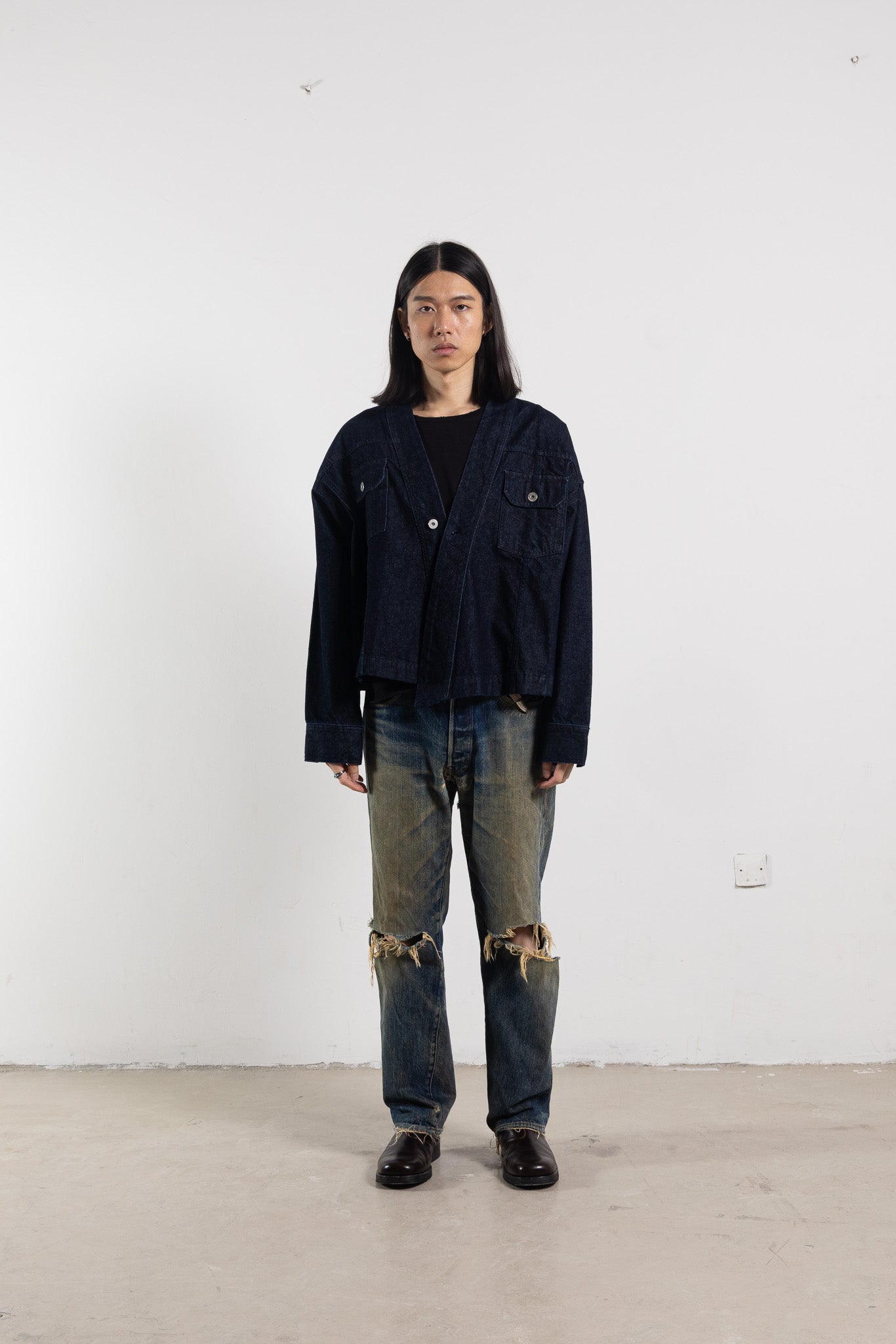 Denim Kimono with Leather Back Belt