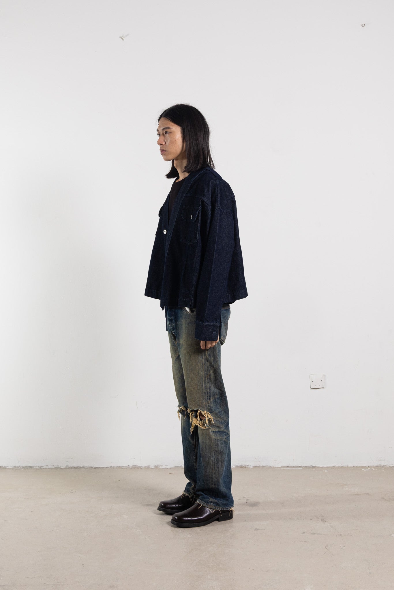 Denim Kimono with Leather Back Belt