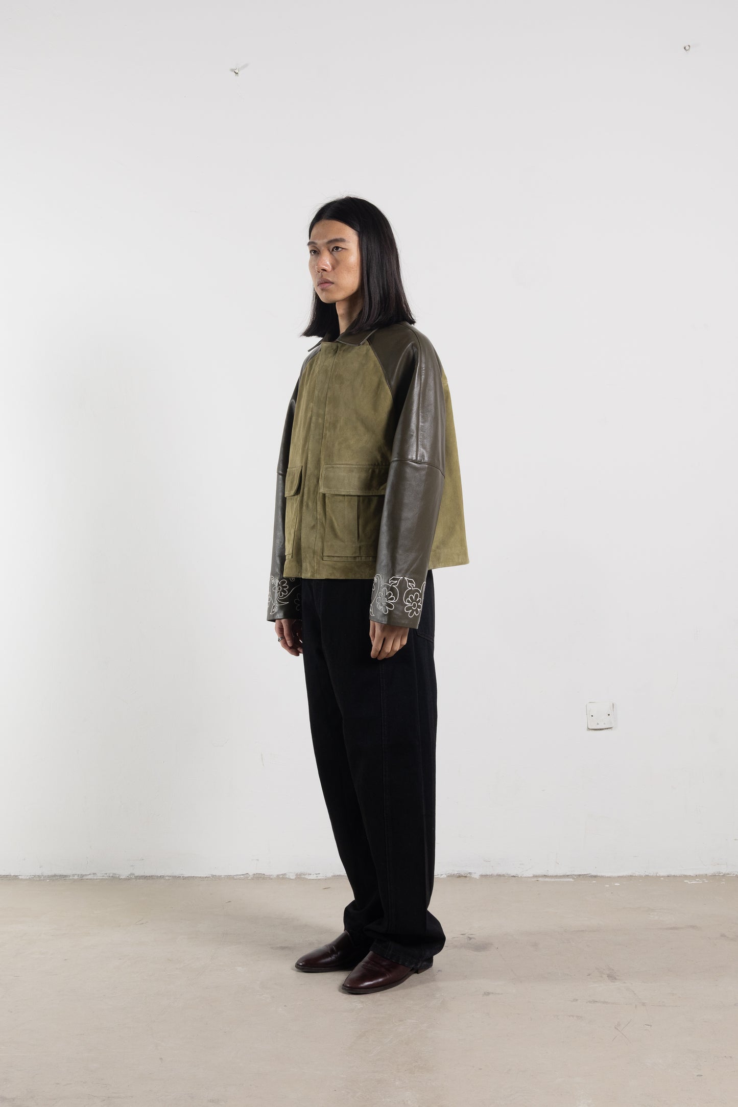 Goat Leather Bicolor Embroidered Jacket